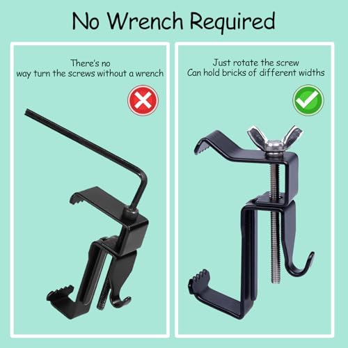Image of 12PCS Stainless Steel Brick Hooks Clips for Outdoors - Adjustable 1.75 inch-2.8 inch - 2024 Upgraded - No Drill, No Holes, No Nails, No Screws - Brick Hangers for Easy Hanging on Brick Walls.