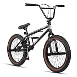 AVASTA Hesper 20 Zoll Kinderfahrrad Freestyle BMX mit 4 Pegs Fahrräder für 6 7 8 9 10 11 12 13 14 Jahre alte Jungen und Anfänger,Schwarz mit Braunen Reifen