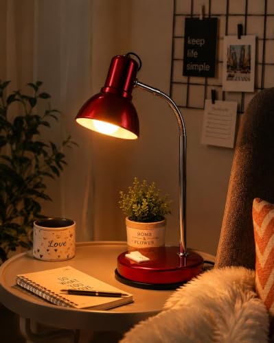 Image of LED Red Desk Lamp for Study Table | Adjustable Metal Reading Lamp with Flexible Neck | Eye Care Table Light for Students, Bedroom, Office & Work Desk
