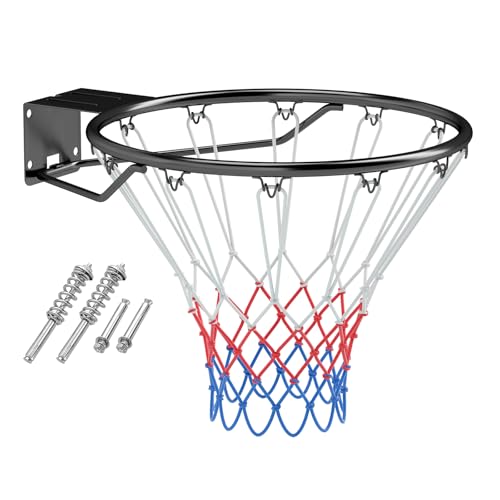 COSTWAY Panier de Basket Anneau Suspendu avec Filet Toutes Saisons, Jante de Basket-Ball Murale avec Double Ressort 12 Boucles pour Intérieur/Extérieur,...
