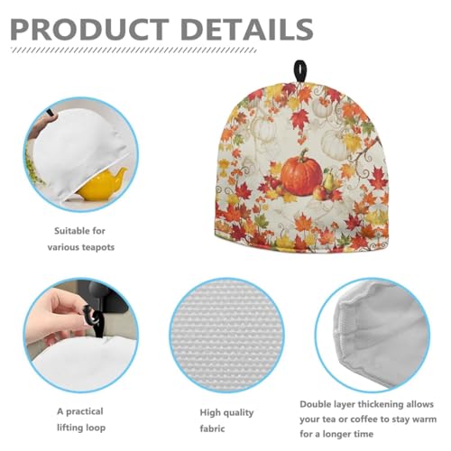 Image of Thanksgiving Pumpkin Print Tea Pot Cover Teas Cosy Insulated Tea Cozies Home Kitchen Decoration Teapot Dust Cover Warming Tea Kettle Quilt Creative Gifts for Banquet