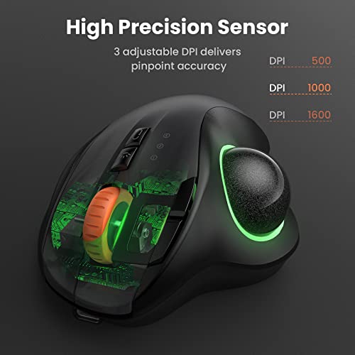 Protoarc Rgb Wireless Trackball Mouse With 3 Device Connection, Rechargeable Bluetooth Ergonomic Rollerball Rgb Mouse, Usb-C Port And Thumb Control For Pc Computer Laptop Tablet Mac #TOP5