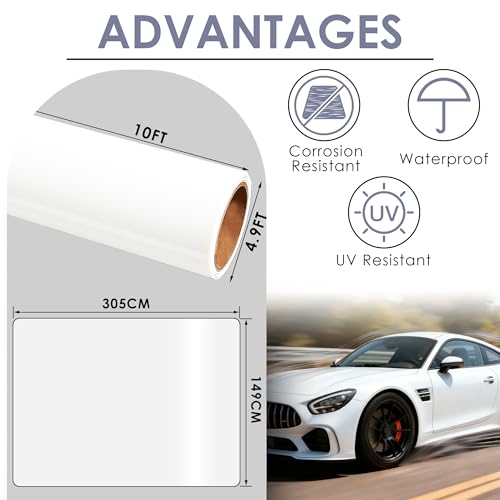 Image of Car Wrap Vinyl, 10ft x 4.9ft Gloss White Vinyl Wrap for Cars - Bubble Free Vehicle Sheet Roll for Body Protection, Scratch Resistance (Gloss White)