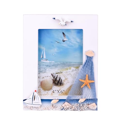 TAIYOU Marcos de fotos de madera vintage de 4 x 6 pulgadas, marco de fotos con temática náutica, soporte de fotos de madera, marco de fotos retro del océano, marco de fotos costero para cumpleaños