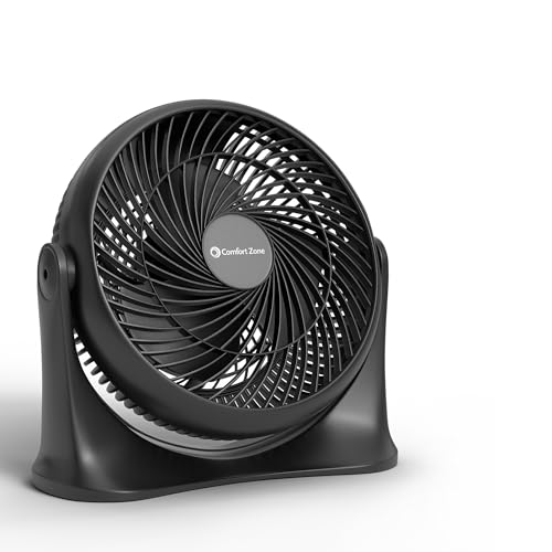 Comfort Zone 11-Inch High-Velocity Tabletop Air Circulator Fan – Quiet 3-Speed Personal Turbo Fan with 90° Adjustable Tilt & Carry Handle – Compact Desk Fan for Home, Office, or Bedroom – Black by Comfort Zone - Used condition - US$22.59