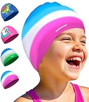 Badekappe Kinder - wasserdichte Badehaube für Jungen Mädchen, Silikon Schwimmkappe für 3-15 Jahre, Bequeme Badekappekinder mit UV-Schutz und rutschfest, Geeignet für Schwimmen Tauchen