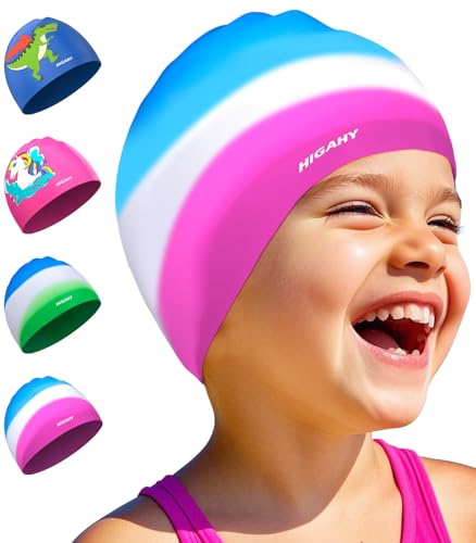 Badekappe Kinder - wasserdichte Badehaube für Jungen Mädchen Silikon Schwimmkappe für 3-15 Jahre Bequeme Badekappekinder mit UV-Schutz und rutschfest Geeignet für Schwimmen Tauchen