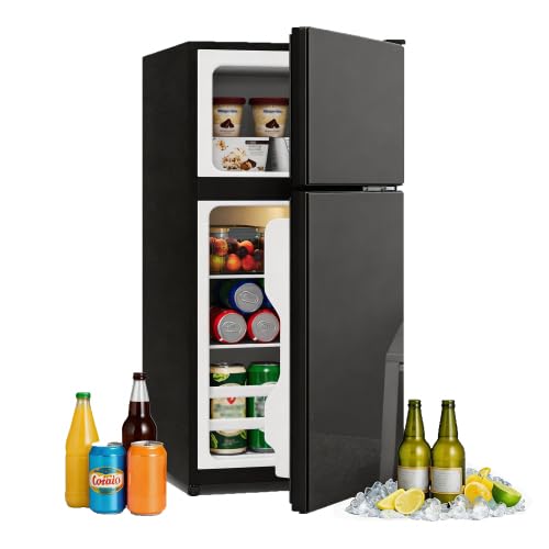 Merax 60L Mini Kühlschrank mit Gefrierfach (22L) – Kompakt, freistehend mit Glastür, LED-Beleuchtung, Geräuscharm, Verstellbare Glasablagen für Küche, Büro und Wohnzimmer