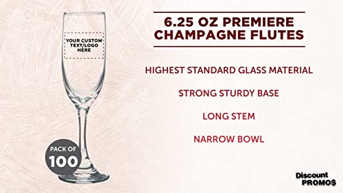 Custom Champagne Flute 6.25 Oz. Set Of 100, Personalized Bulk Pack - Great For Cocktails, Wedding Favors, Bachelorette Party Decorations, Party Favors - Clear #TOP2