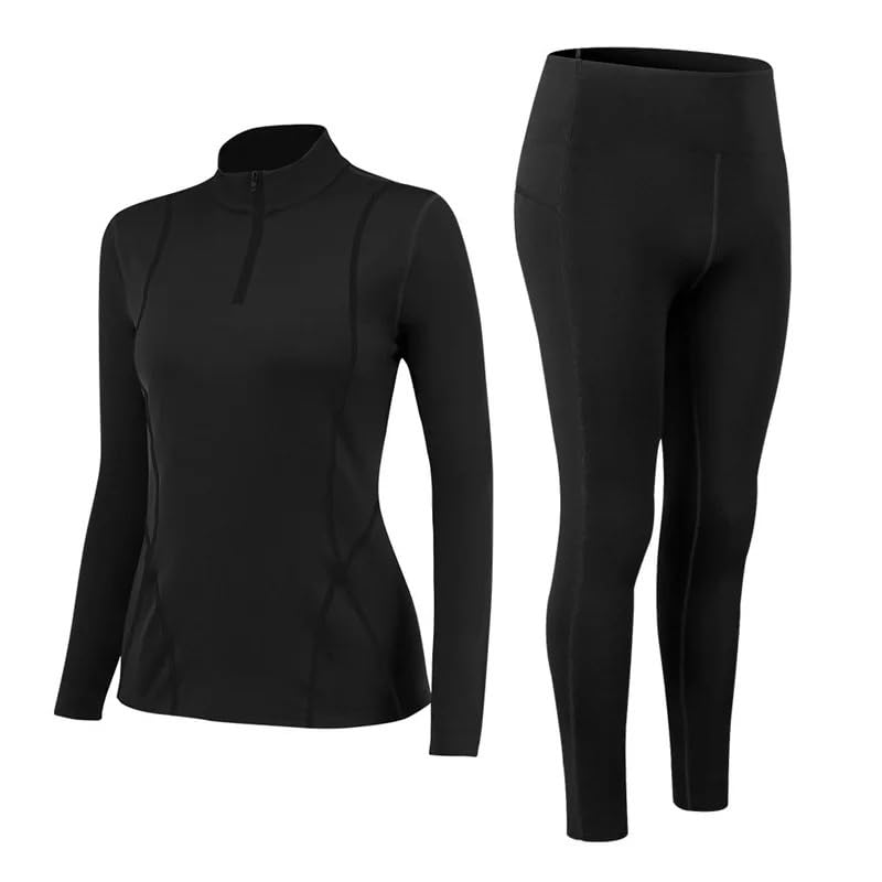 Nuovo Set Intimo Termico da Donna, Strato di Base Elastico con Collo Alto, Abbigliamento Sportivo Invernale