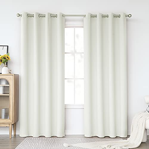 KEQIAOSUOCAI Ivory Blackout Curtains 84 Inches Long for Living Room - Grommet Room Darkening Thermal Insulated Cream White Curtain Drapes for Bedroom, Light Beige, 2 Panels, 52W x 84L by KEQIAOSUOCAI - Used condition - US$12.89