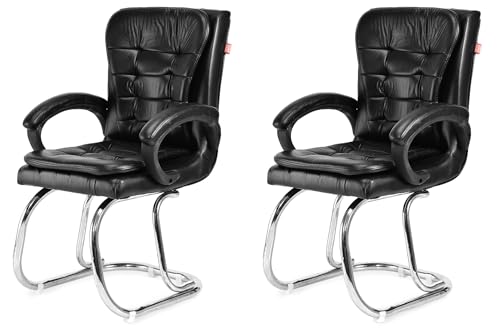 Image of GOYALSON Leatherette Double Cushion Office Guest Chair Sleek, Comfortable Seating for Visitors in Lobby, Reception (2, Black, Double Pipe Chrome Steel Frame)