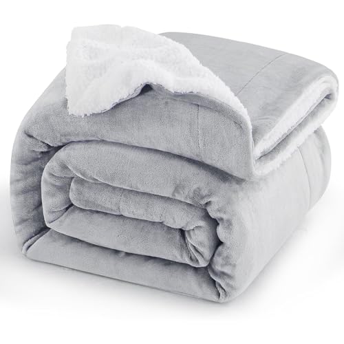 DECODEKO Manta Sofa Invierno Polar - Mantas para Cama 135 150 Gruesa Calentita Manta de Sofá Suave y Caliente con Borreguito, Reversible de Franela y Borrego (Gris,Sólido,160X210CM)