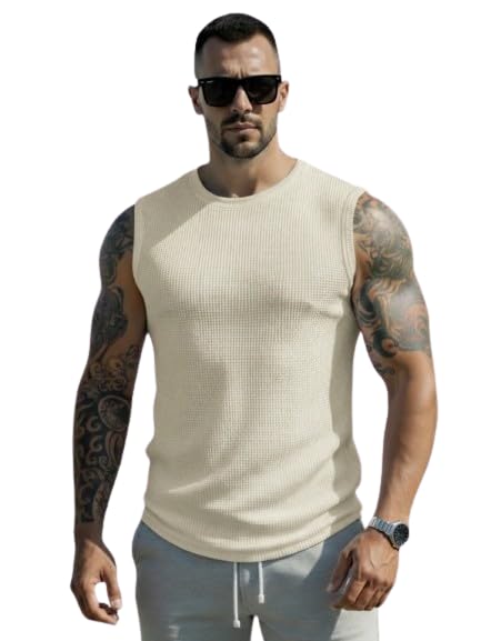 funahme Men's Sleeveless Waffle Tank Top Vest, Round Neck, for Sports, Gym, Workout, Fitness and Casual Wear-picture-25