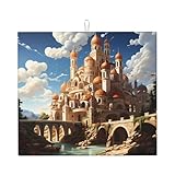 Abtropfmatte für Küchentheke – niedliches Anime-Schloss mit Himmel-Druck, saugfähiges Abtropfpad, für Geschirr, Bar, 45,7 x 40,6 cm