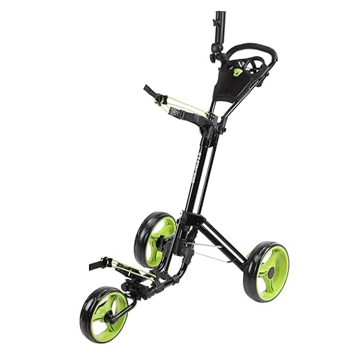 Qwik-Fold 3 Wheel Push Pull Golf CART - Foot Brake - ONE Second to Open & Close! (Black/Lime)