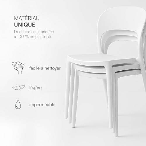 Lot 4 chaises plastique blanches empilables Baroni Home