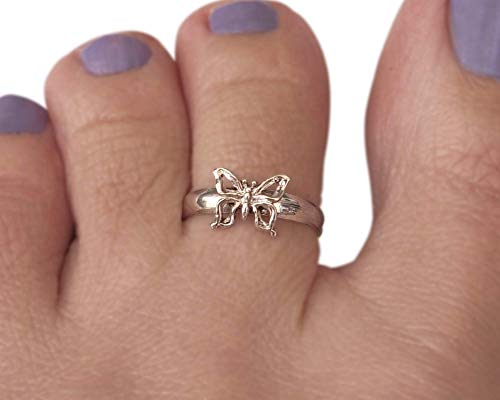 Sterling Silver Small Butterfly Adjustable Toe Ring Knuckle Ring, Handmade Dainty Cute Animal Ring
