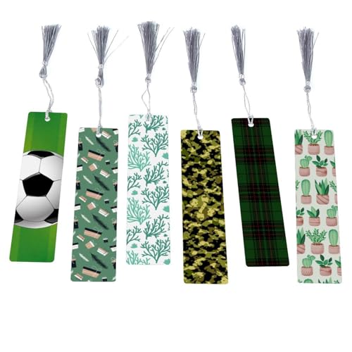 Marque-page vert lot de 6 signets pour livre avec pompon pour homme et femme