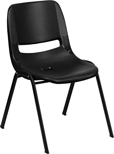 Flash Furniture HERCULES Series 661 lb. Capacity Black Ergonomic Shell Stack Chair with Black Frame and 16'' Seat Height