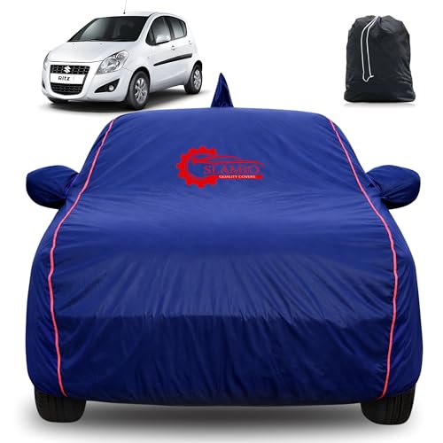 Image of 100% Waterproof Car Cover for Maruti Suzuki Ritz 2009-2017 | All-Weather, Dustproof & UV Protection | Heavy-Duty 3-Layer Fabric | Custom Fit with Mirror & Antenna Pocket | Navy Blue