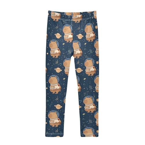 ALAZA Girls' Leggings Children's Yoga Pants Skinny Printed Dance Astronaut Capybara Comfortable 4T