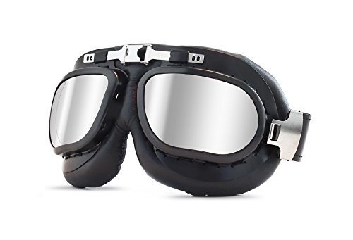CRG Sports Vintage Aviator Pilot Style Motorcycle Cruiser Scooter Goggle T12 T12BSB Silver lens, black padding, black frame