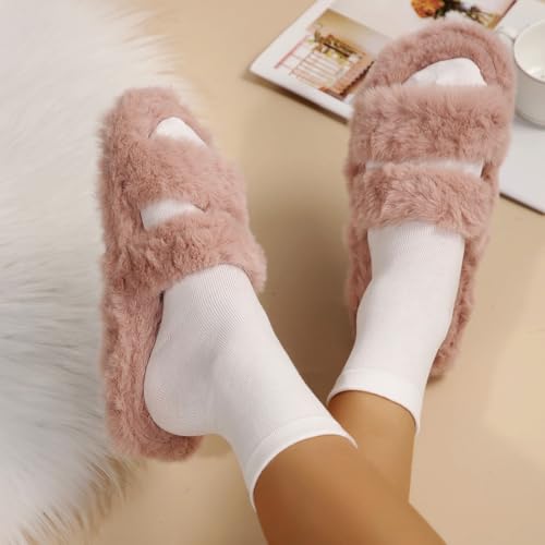 Slippers for Women Memory Foam Faux Fur Open Toe Slide Slipper Shoes House Bedroom Comfy Trendy Gift Slippers2