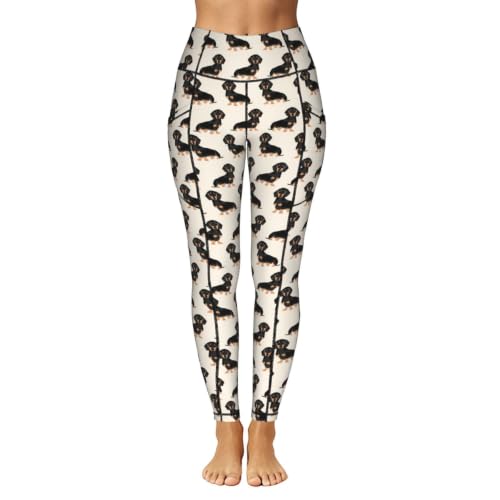 Pantalon de yoga imprimé teckel stretch opaque et poches