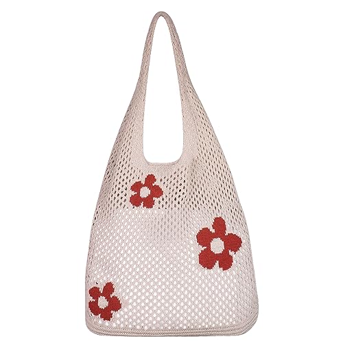 Image of LassZone Crochet Tote Bag for Women Knitted Hobo Bag Summer Beach Bag Large Shopping Shoulder Bag Handbags
