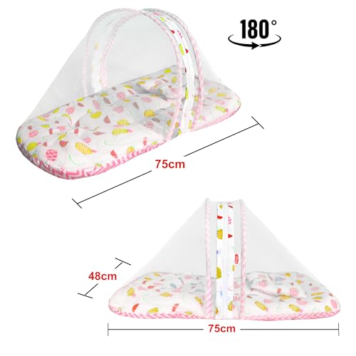 Image of VParents Fruity Pink Cotton Bedding Set & Mosquito Net