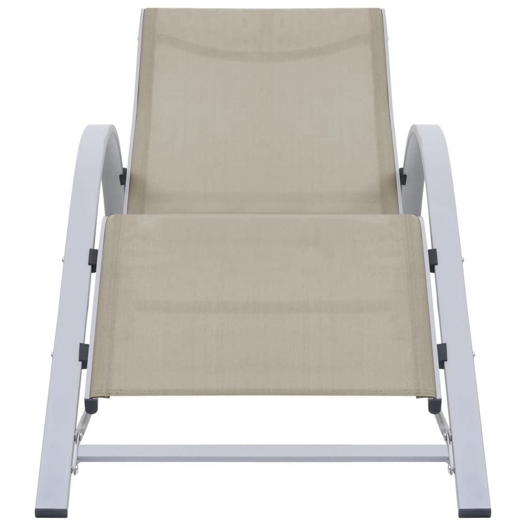 2 lettini prendisole con tavolo in alluminio bianco crema, set da giardino con telaio in alluminio verniciato a polvere e textilene, piano in vetro temperato, design ergonomico
