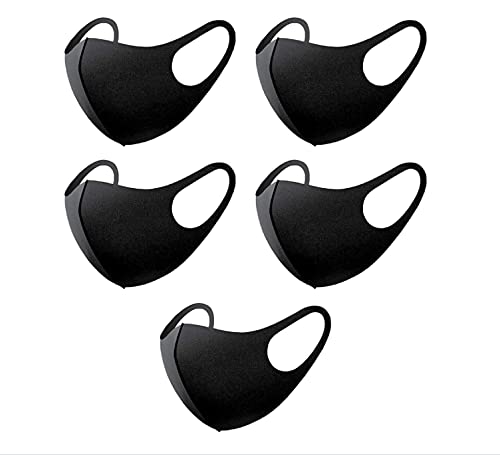 PharmCanada 5 Pcs Black Face Mask Comfy Washable Reusable 3D,Breathable, Fits Snugly, Soft & Stretchy, Easy on The Ears, Anti-Pollution, Anti-dust, Quick Drying,Fashionable, Protective, Unisex Adult
