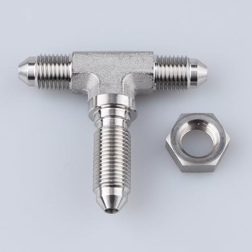 Image of Stainless Steel 3-way T Tee Connector -3-3 AN Male to -3 AN Male Flare Bulkhead Pipe Hose Fittings Adapter with AN3 Stainless Bulkhead Lock Nut