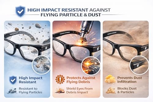 Image of FAMOUS Prescription Safety Eyeglass Frames with Clear Side Shield Replaceable Lens Single Vision, Bifocal & Progressive Lens Support TPU & Polycarbonate Impact-Resistant Frame Industrial & Daily Use