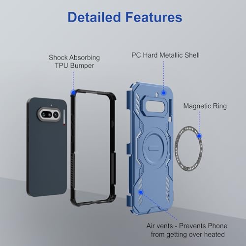 Image of amazon basics Back Case Cover for Nothing Phone (4a) | Magnetic Case with Built-in Metal Ring | Supports MagSafe Charger, Wallet & Car Mount | Shockproof Hybrid PC + TPU | Blue