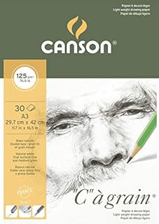 Canson "C à Grain A4 224g White Drawing & Sketching Paper Pad, 30 Sheets, Fine Grain Texture, Glued on Short Side, Ideal for Professional Artists