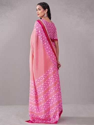 Image of Satrani Women's Silk Printed Saree with Unstitched Blouse Piece