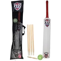 A2Z 4 Kids Cricket Set Rubber Grip Wooden Bat / 4 Stumps / Bails and Soft Ball - Cricket Set 3 Size