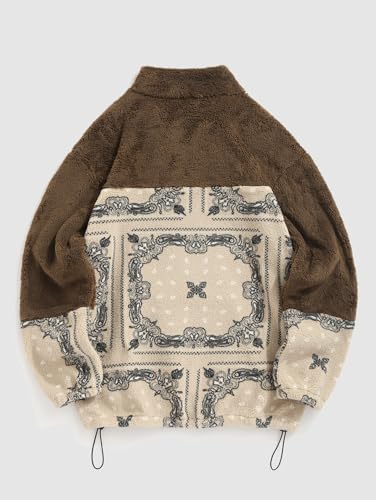 Image of ZAFUL Men 1 /4 Zipper Ethnic Aztec Fleece Unisex Winter Sweatshirt Tops 2026 | Funnel Neck Fluffy Polar Fleece Faux Sherpa Soft Thermal Pullover Kangaroo Pocket Jacket Hoodie Tops