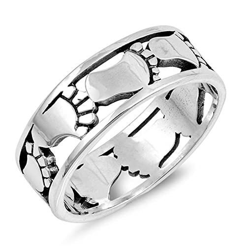 Footprint Feet Eternity Family Ring New 925 Sterling Silver Band Sizes 5-12