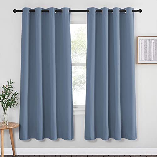 NICETOWN Stone Blue Blackout Curtain for Bedroom - Window Treatment Energy Saving Thermal Insulated Room Darkening Solid Grommet Blackout Drape for Li