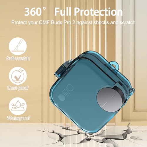 Image of [Secure Lock] Clear Case for CMF Buds Pro 2 Case Cover, Soft TPU Protective Earbuds Case, Only Compatible with CMF Buds Pro 2, Headphones Case with Carabiner Accessories Set(Clear Blue)