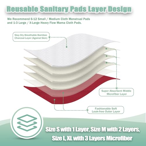 Image of Wegreeco Cloth Menstrual Pads - Soft Washable Pads for Women - Reusable Panty Liners for Women - 6 Pack with 1 Cloth Mini Wet Bag (Small, Burgundy)