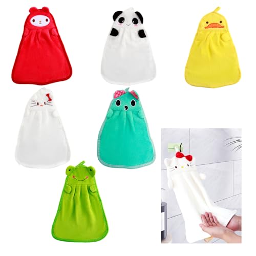 MxyVrix 6 Toallas de Mano de Niños, Microfibra Absorbente, Diseño de Animales Infantiles, Secado Rápido, con Lazo para Colgar, Ideal para Cocinas y Baños