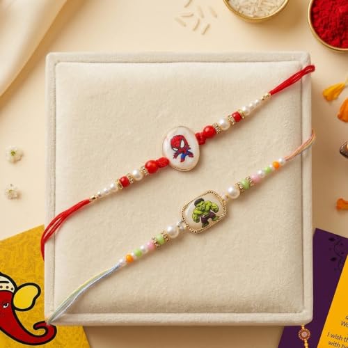 Image of CraftVatika Rakhi Set for Kids Brother, Rakhi Set of 2 for Brother Boys Baby Kids, Designer rakhis for Rakshabandhan Children Raki Set with Greeting Card, Tilak Set, for Premium RakshaSutra for Child