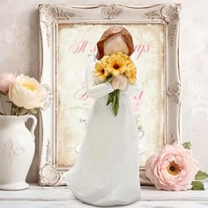 Hodao Resin Female Figurine Holding Flowers-Handcrafted Sculpture Statue for Home Decor-Elegant Resin Art Collectible for Shelf,Table or Mantel-Thoughtful Gift for Sympathy,Comfort,Remembrance (1) Hodao Resin Female Figurine Holding Flowers Handcrafted Sculpture Statue for Home Decor Elegant Resin Art Collectible for ShelfTable or Mantel Thoughtful Gift for SympathyComfortRemembrance 1