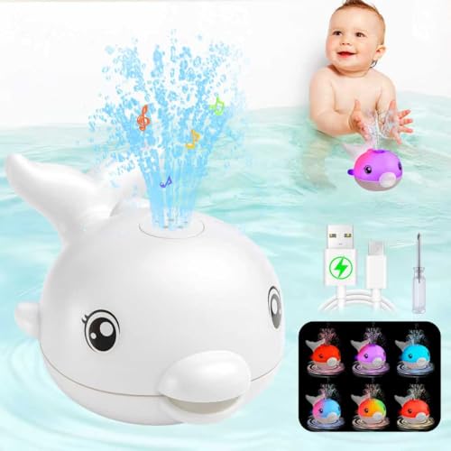 Image of Happy Cow Bath Toys, Light Up Dolphin Baby Bath Toys for Babies 6-12 12-18 Months, Rechargeable Sprinkler Musical Toys, Easter Basket Stuffers Bathtub Toys for Toddlers 1-3 2-4 Boys Girls Infant Kids