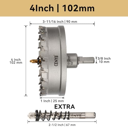 CENYB 4" (102mm) Tungsten Carbide Tipped Hole Saw with 2Pcs Titanium-Plated Pilot Drill Bits for Metal, Steel, Iron, Wood, Plastic - 1