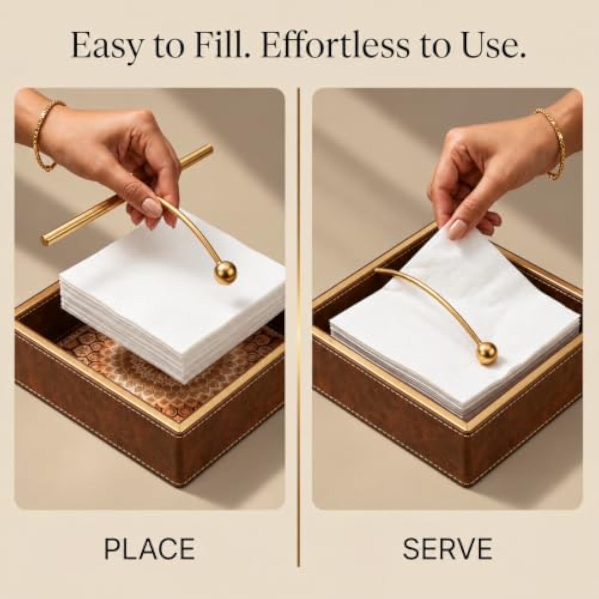 Faux Leather Napkin Holder for Table, Brown